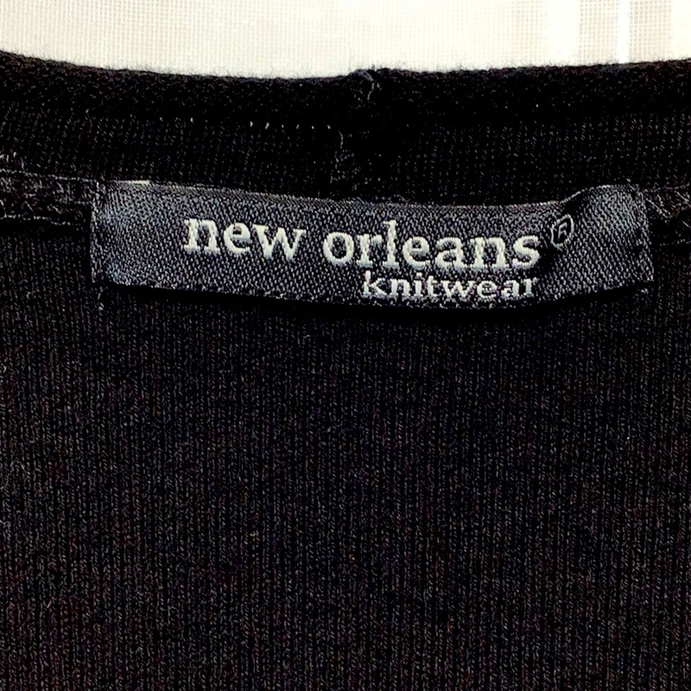 🤍New Orleans Knitwear Black Cotton Knit Long Sleeve Pearl Button Cuffs Sz.M - Picture 2 of 7
